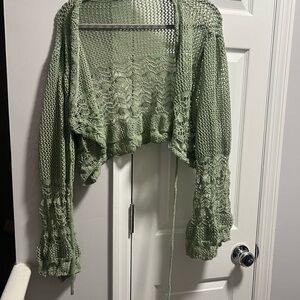 SHEIN Sage Green Crochet Sweater